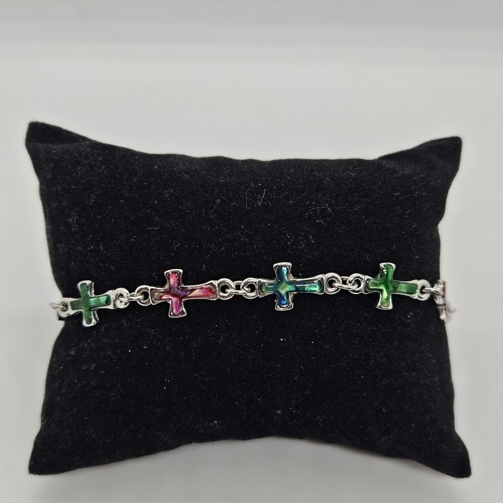 silver tone multicolor cross bracelet